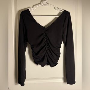Velvet Torch Black Ruched Long Sleeve Top